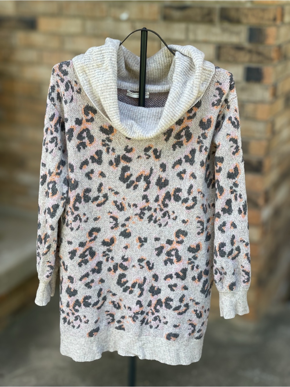 Anthropologie Leopard Print Cowl Neck Sweater Tunic Size L